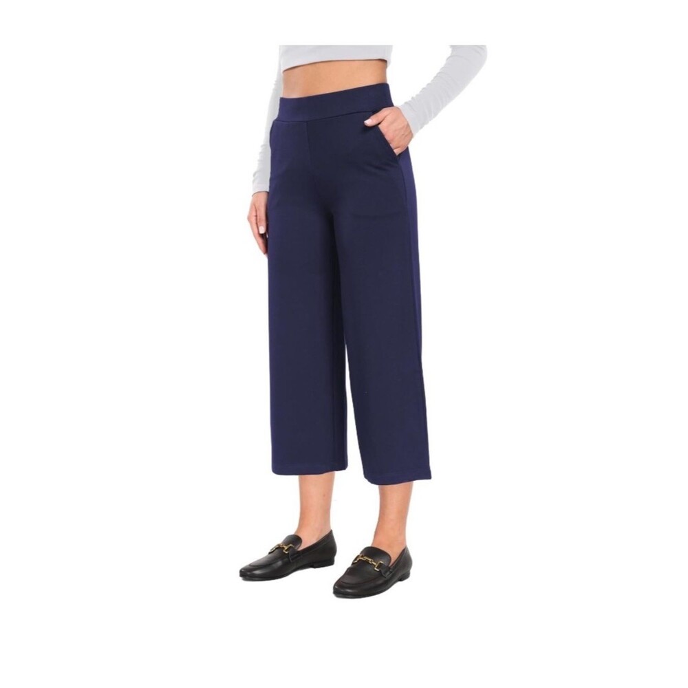 High-Rise Navy Wide-Leg Capris